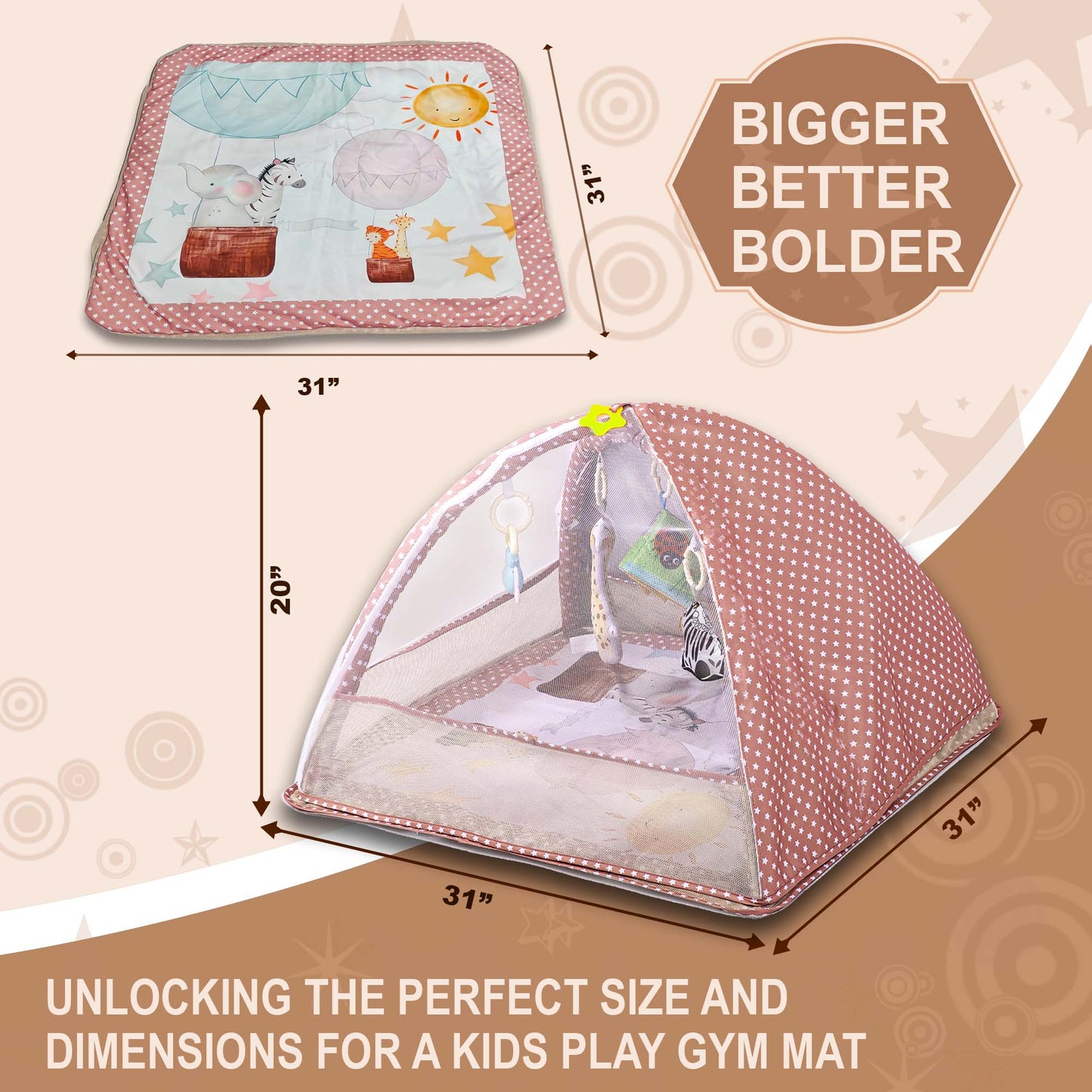 Kidikools 6-in-1 Baby Play Gym Activity Center with Mosquito Net & Sun Canopy  for Babies 0-12 Months