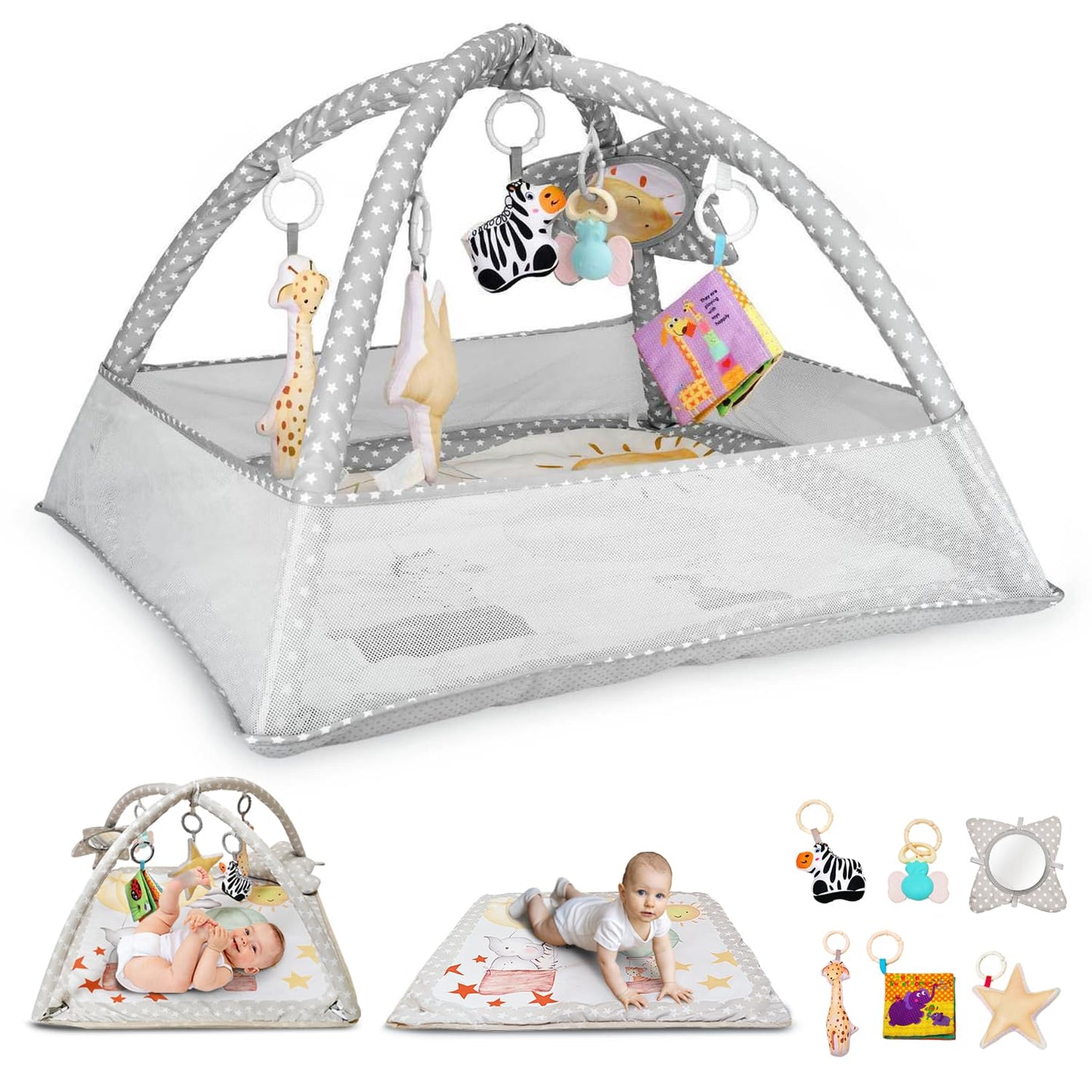 Kidikools 6-in-1 Baby Play Gym Activity Center with Mosquito Net & Sun Canopy  for Babies 0-12 Months